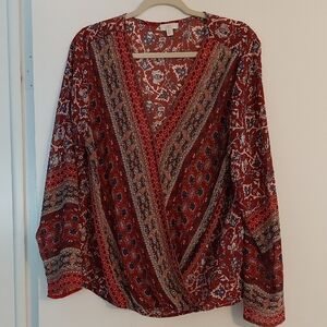 Womens Wrap Long Sleeve Blouse